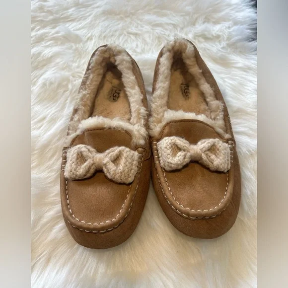UGG ANSLEY FUR BOW slipper size 10 chestnut color - Picture 8 of 8